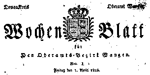 Titelzeilen 1. Ausgabe Wochenblatt 1825