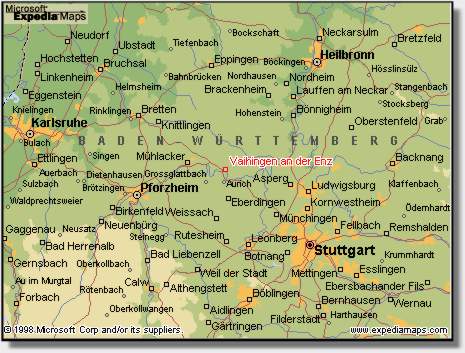 Map of Baden-Wurttemberg with Vaihingen-on-Enz